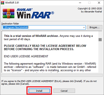 Nhấn Install WinRAR